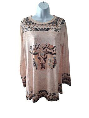 Wild Heart Aztec Tunic 3X Beige Boho Western Plus Size Long Sleeve Cozy Chic